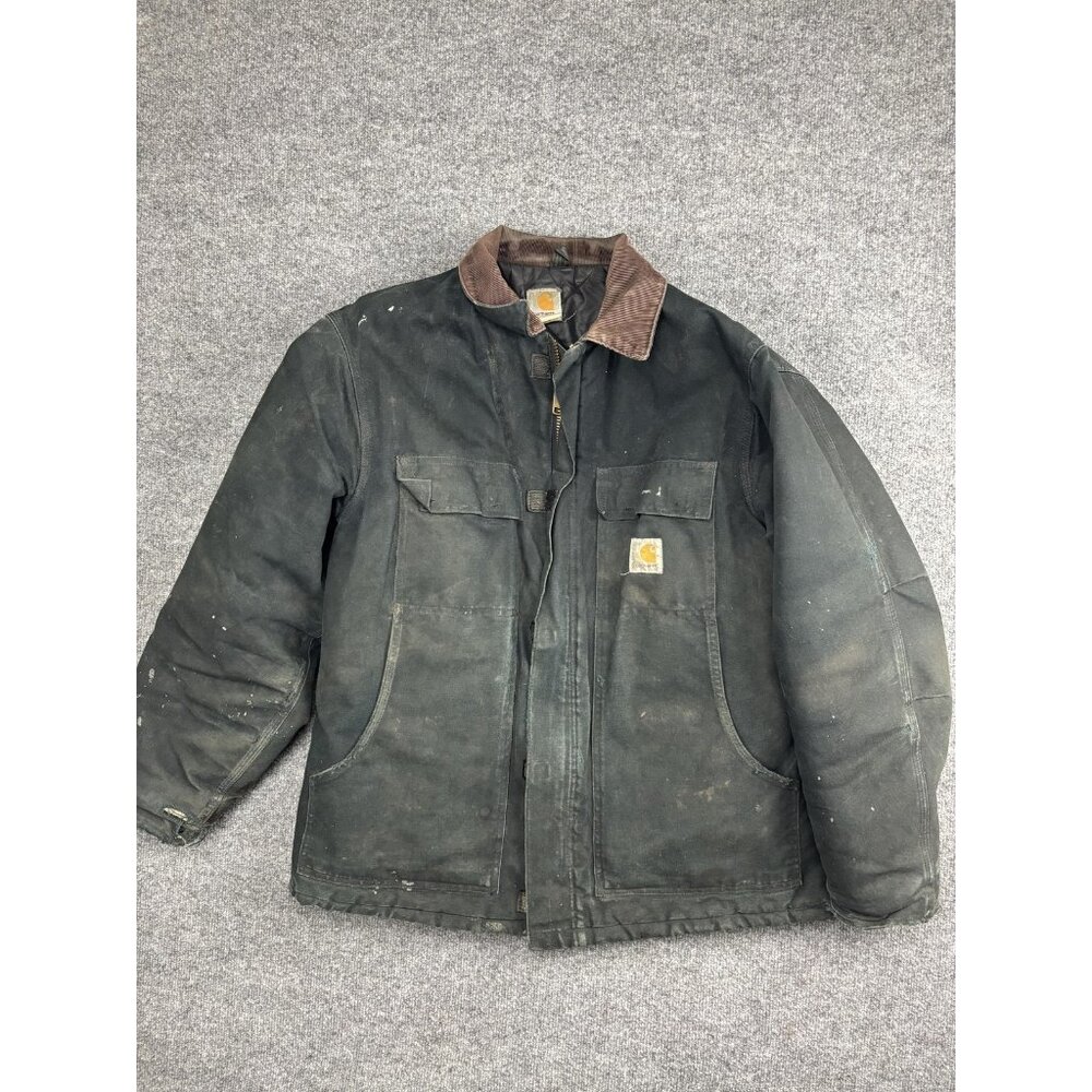 Carhartt Jacket Mens 44 Regular Black Duck Traditional Coat Corduroy Collar